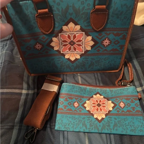 Montana West Teal and Brown Shoulder Bag Set - Picture 1 of 2